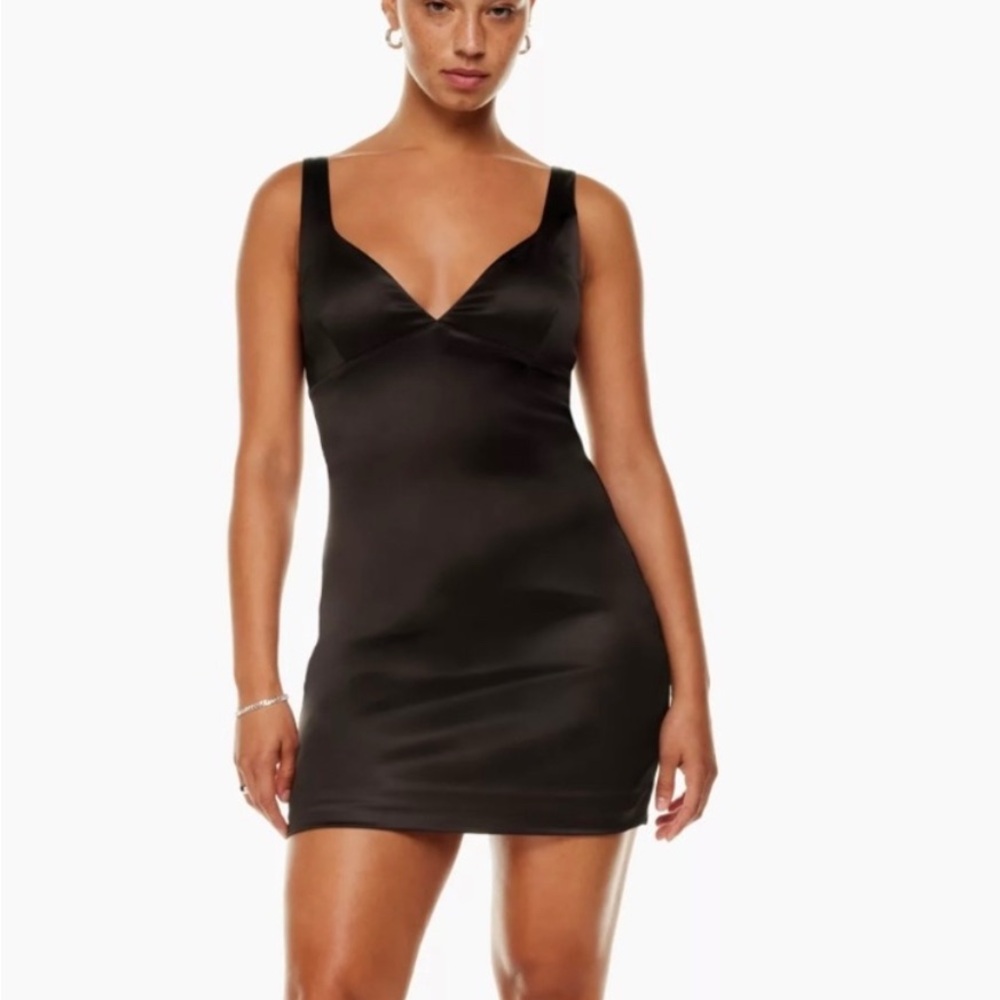 Aritzia Babaton LaLa Sleek Black Satin Mini Dress - NWT